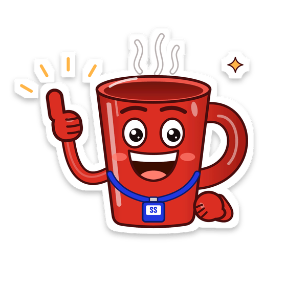 The Mug, SellSip's mascot, giving a thumbs-up